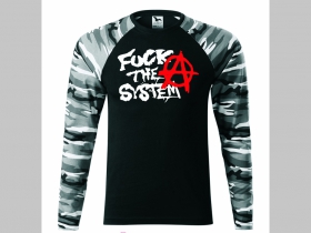 Anarchy - Fuck The System pánske tričko (nie mikina!!) s dlhými rukávmi vo farbe " metro " čiernobiely maskáč gramáž 160 g/m2 materiál 100%bavlna